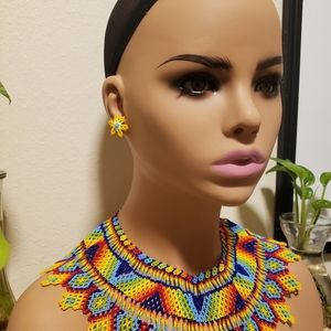 This is a beaded necklace with earrings